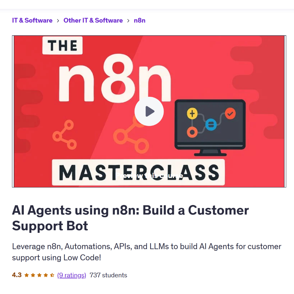 Ai n8n Video Course-AI Agents using n8n: Build a Customer Support Bot ...