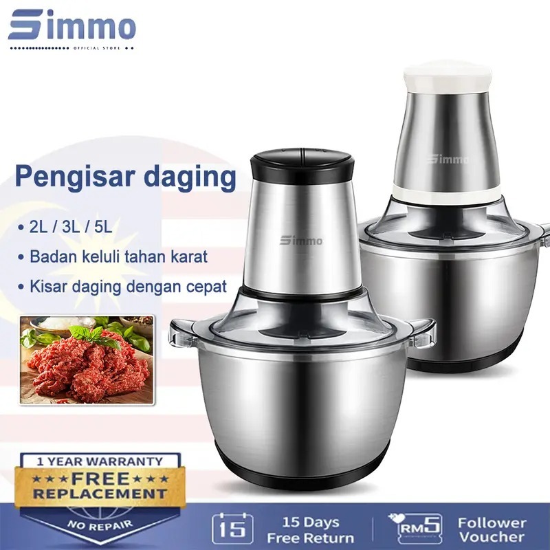 SIMMO Meat Grinder Food Processor 2L Stainless Steel Meat Shredder ...