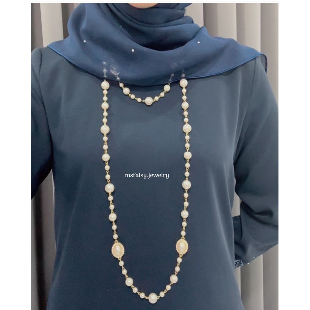(NCK38) Msfaisy.Jewelry Rantai Labuh Mutiara Luxury Look Pearl Long ...