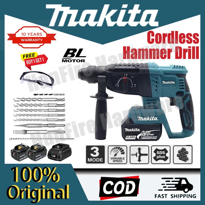 Makita Cordless Hammer Drill 21V Battery Rotary Impact Hammer Electric