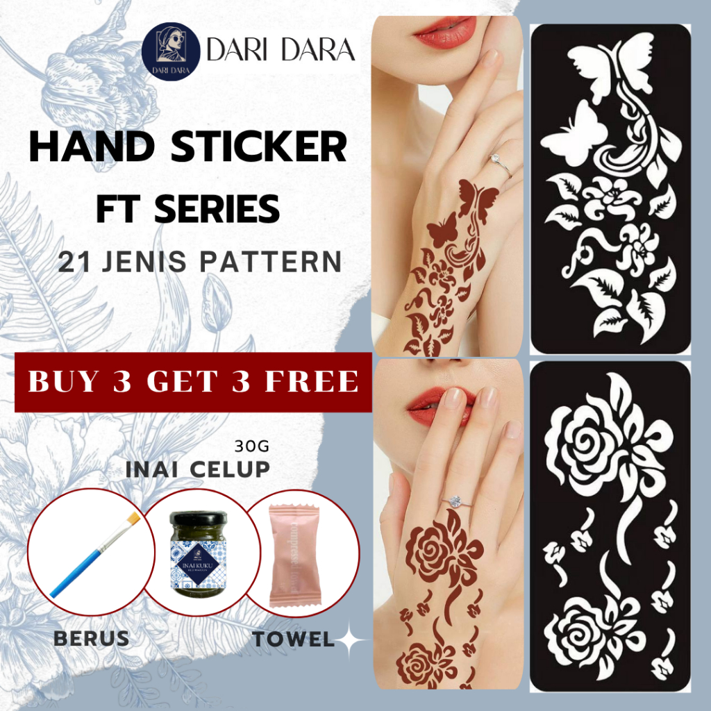 DARIDARA Stensil Henna Badan FT Series - Corak Besar Lebih 21 Design ...