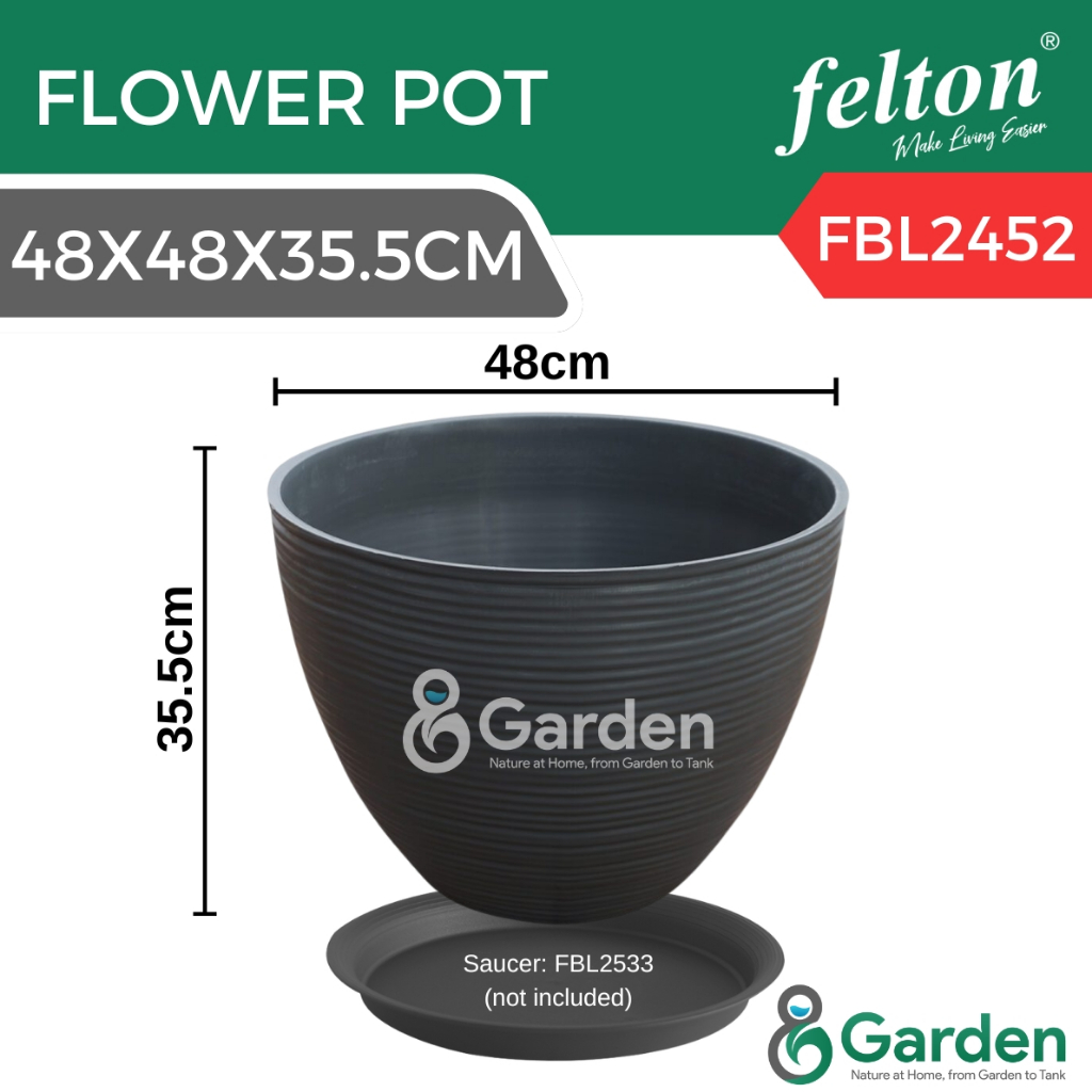 Felton Flower Pot FBL2452 – 48x48x35.5cm (Round, Ribbed Design, Durable ...