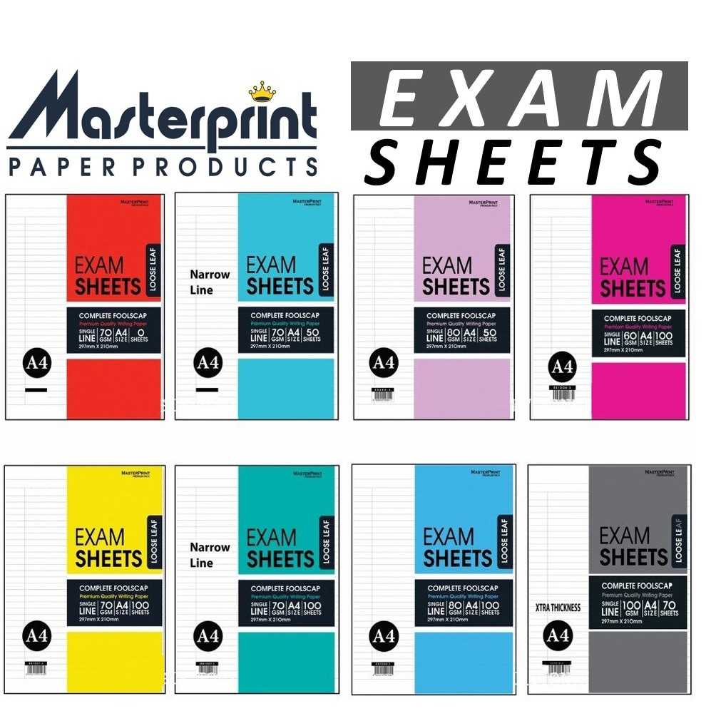 Masterprint A4 Exam Sheets paper 60gsm 70gsm 80gsm 100gsm Broad Line ...
