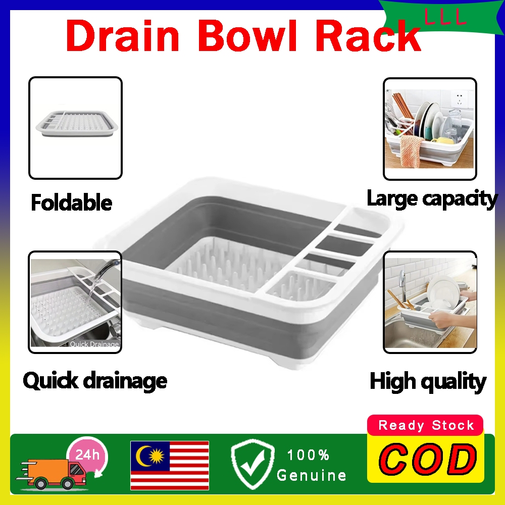 Foldable Dish Drying Rack Space-Saving Durable Plastic Kitchen ...