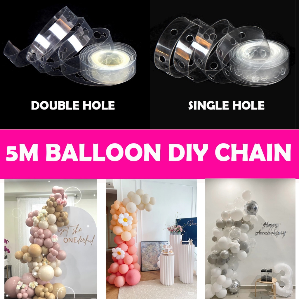 5m Strip Irregular Balloon Chain Single Double Hole Arch Flexible Tie ...