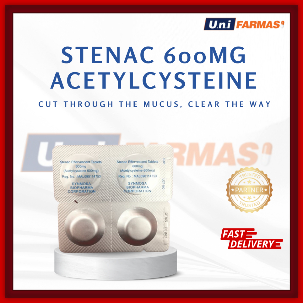 STENAC 600MG EFFERVESCENT 2 TABLET PER STRIP - EQUIVALENT FLUIMUCIL ...