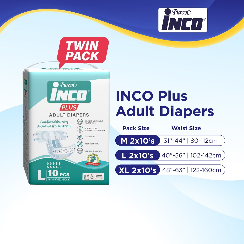 Pureen INCO Plus Adult Diapers - Twin Pack (2 x 10's) | Shopee Malaysia