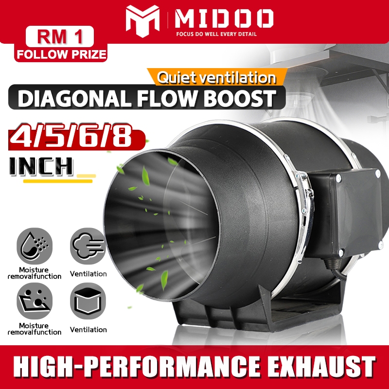 Exhaust Fan 4/5/6/8 inch Diagonal Flow Booster Duct Fan Range Hood ...