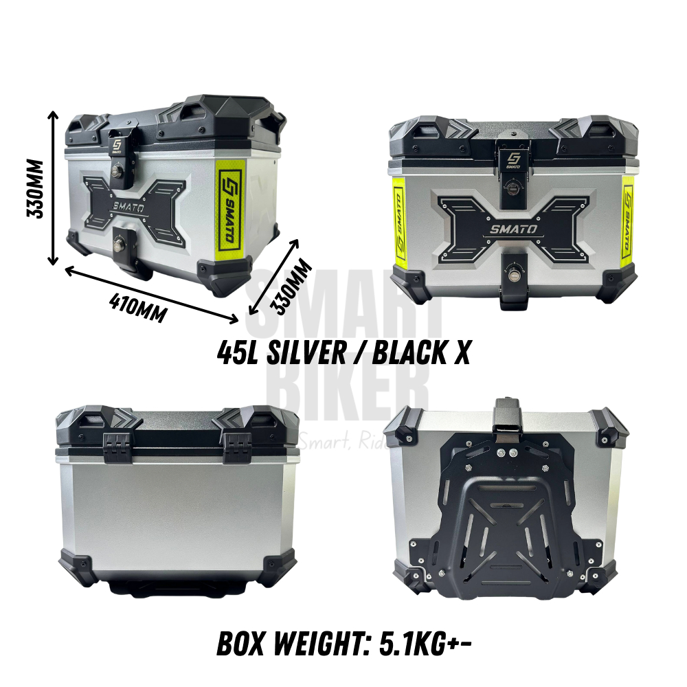 SMATO Premium ABS Plastic Top Box 45L Motorcycle Box Large Storage ...