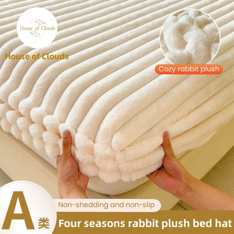 Striped warm sheets Solid Color Plush Bed Sheet Bubble Fleece Bed Sheet ...