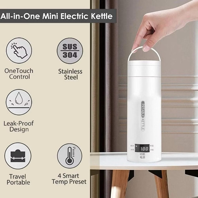 500ml Portable Electric Kettle Travel Mini Thermal Flask Temperature ...