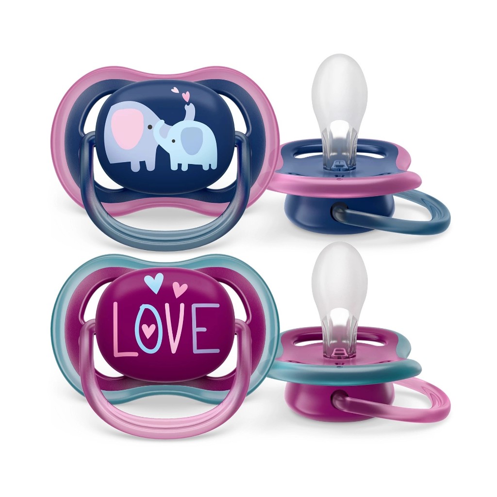 Philips Avent Ultra Air Animals Set 2 Ciucci In Silicone - Ortodontici E Morbidi, 0-6 Mesi, Modelli Elefante E Pinguino