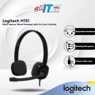 Logitech H151 Wired Stereo Headset with In-Line Controls, Volume Control, 3.5mm Audio Jack - Black