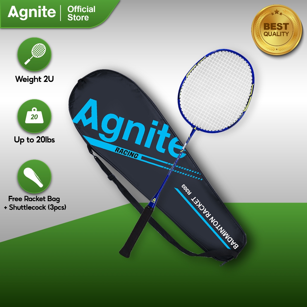 Agnite Aluminium Badminton Racket with Fiberglass Shaft 2U 20lbs G5 ...