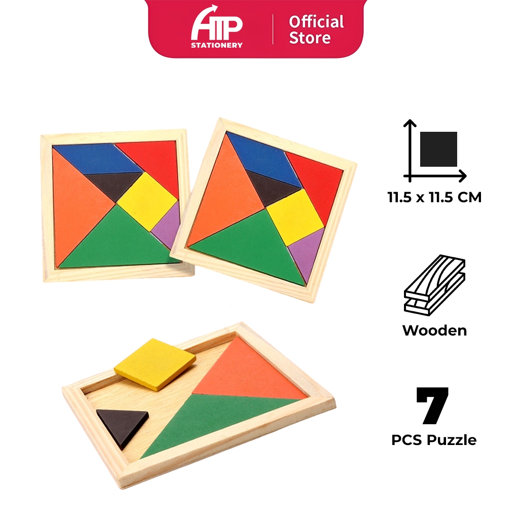 DIY Tangram Puzzle Kids Wooden Colored Intellectual Puzzle Tangram ...