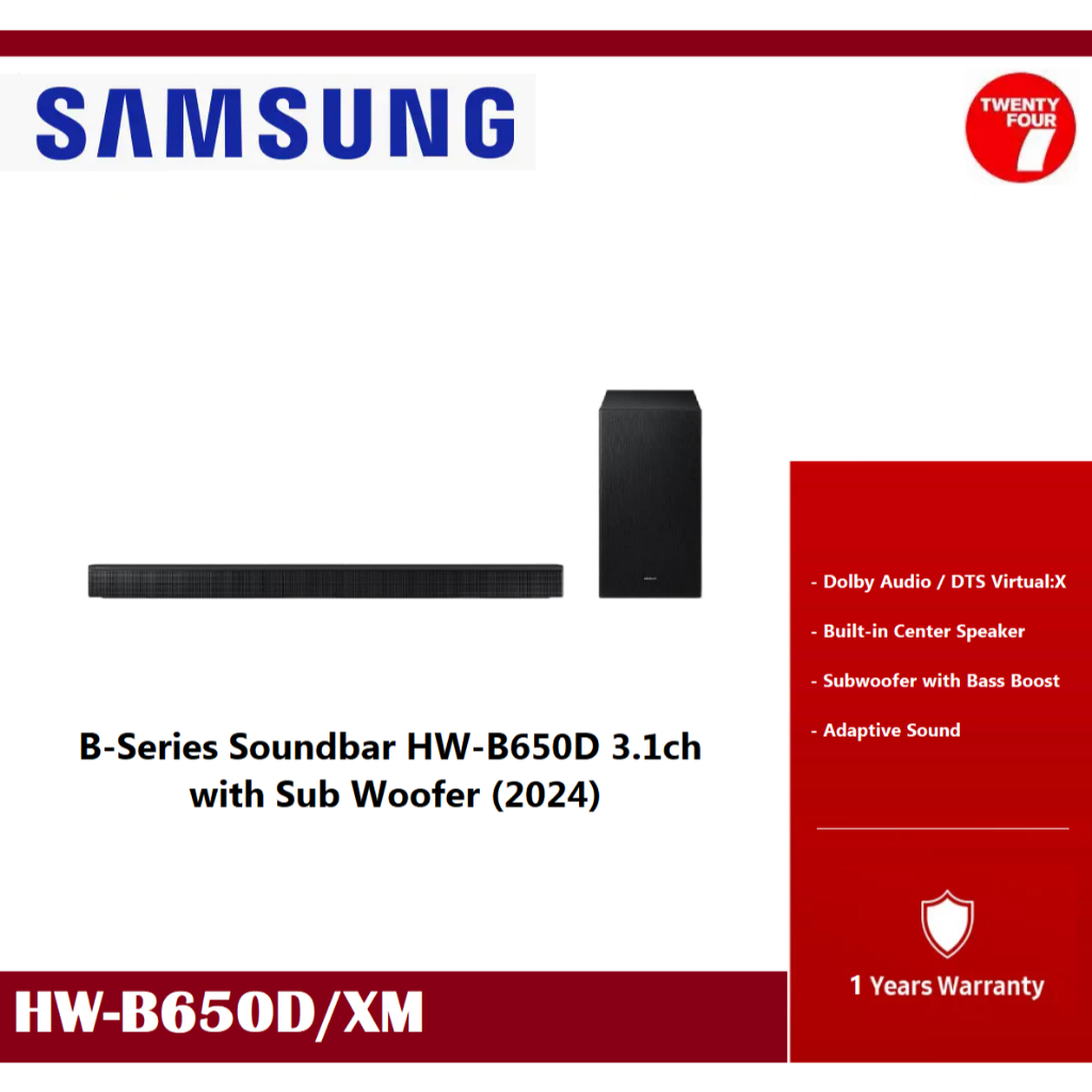 SAMSUNG B650D 3.1ch BSeries Soundbar with subwoofer (2024) HWB650D/XM