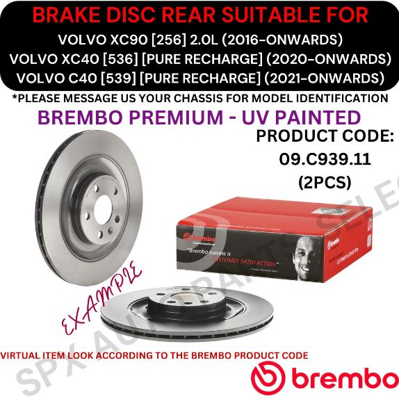BREMBO GENUINE DISC BRAKE ROTOR (REAR) FOR VOLVO XC90 [256] '16YR-ON ...
