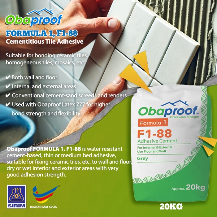 20KG OBAPROOF FORMULA 1 F1-88 CEMENTITIOUS TILE ADHESIVE FOR BONDING ...