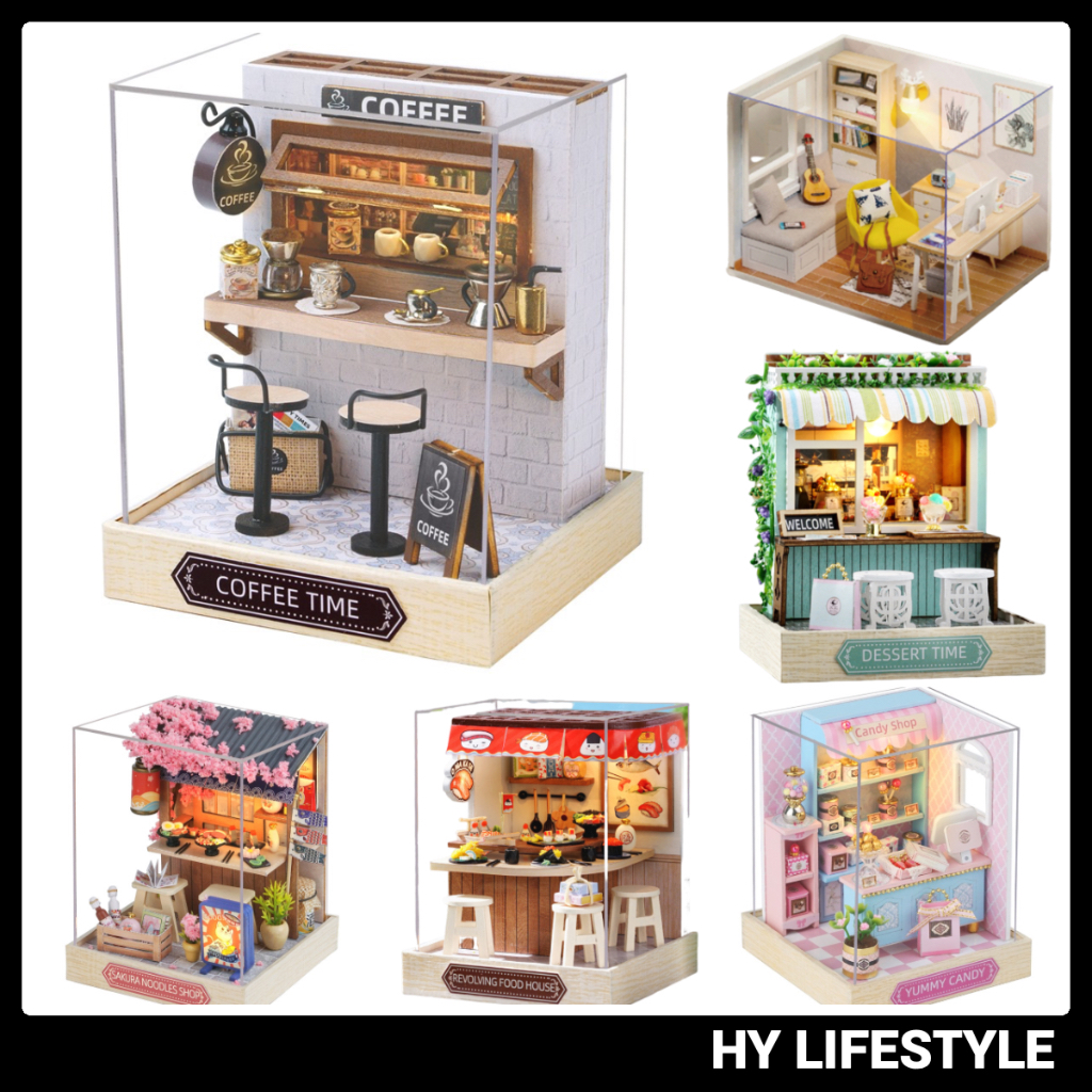 [HY] DIY Miniature House Kit DIY Miniature Dollhouse with Dust Cover ...