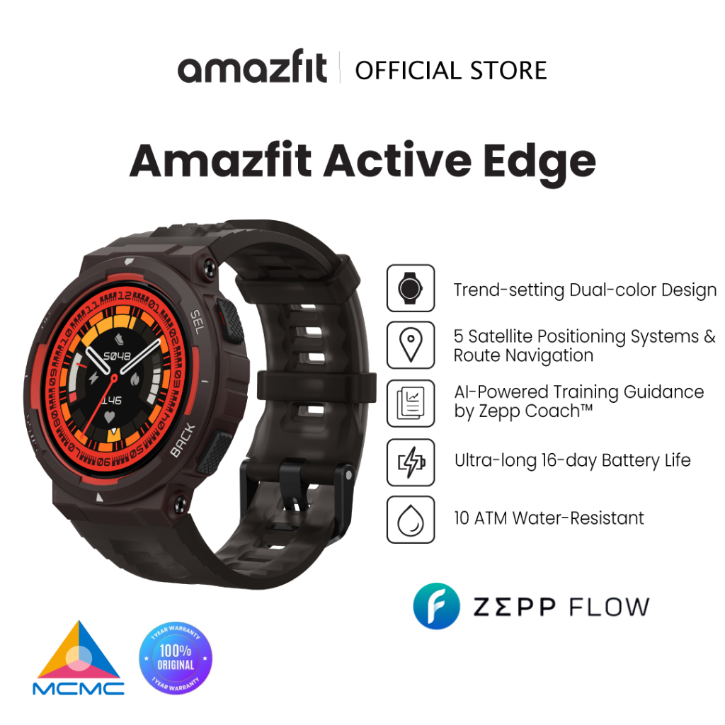 Amazfit Active Edge 46mm Smart Watch with AI Health Coach for Gym 5 Satellites GPS Android iOS 24h Health Monitor Shopee Malaysia