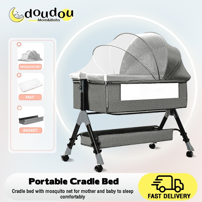 Baby Cot Bed baby side bed Folding Baby Cradle Bed Portable Cotton Crib ...