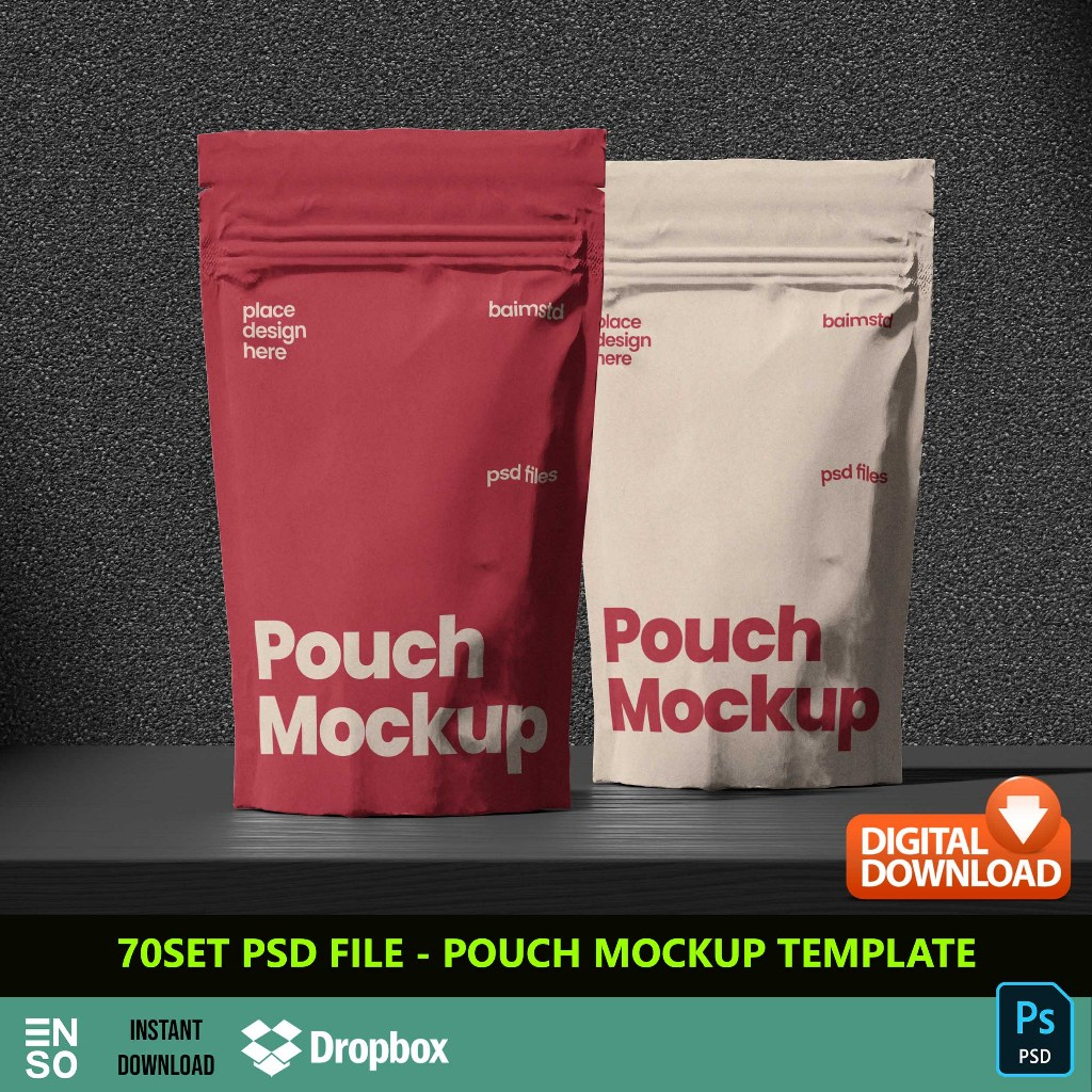 70-Set PSD Pouch Mockup Design Template | PHOTOSHOP Editable Mockup ...