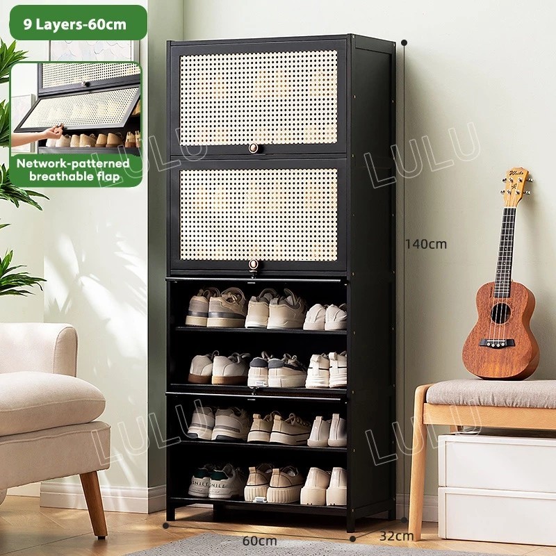 LULU Shoe Cabinet Rack Kasut 3 11Layers Rattan Door 30 Pairs Of Shoes Storage Cabinet Wood Shoe Kabinet Kasut Shopee Malaysia