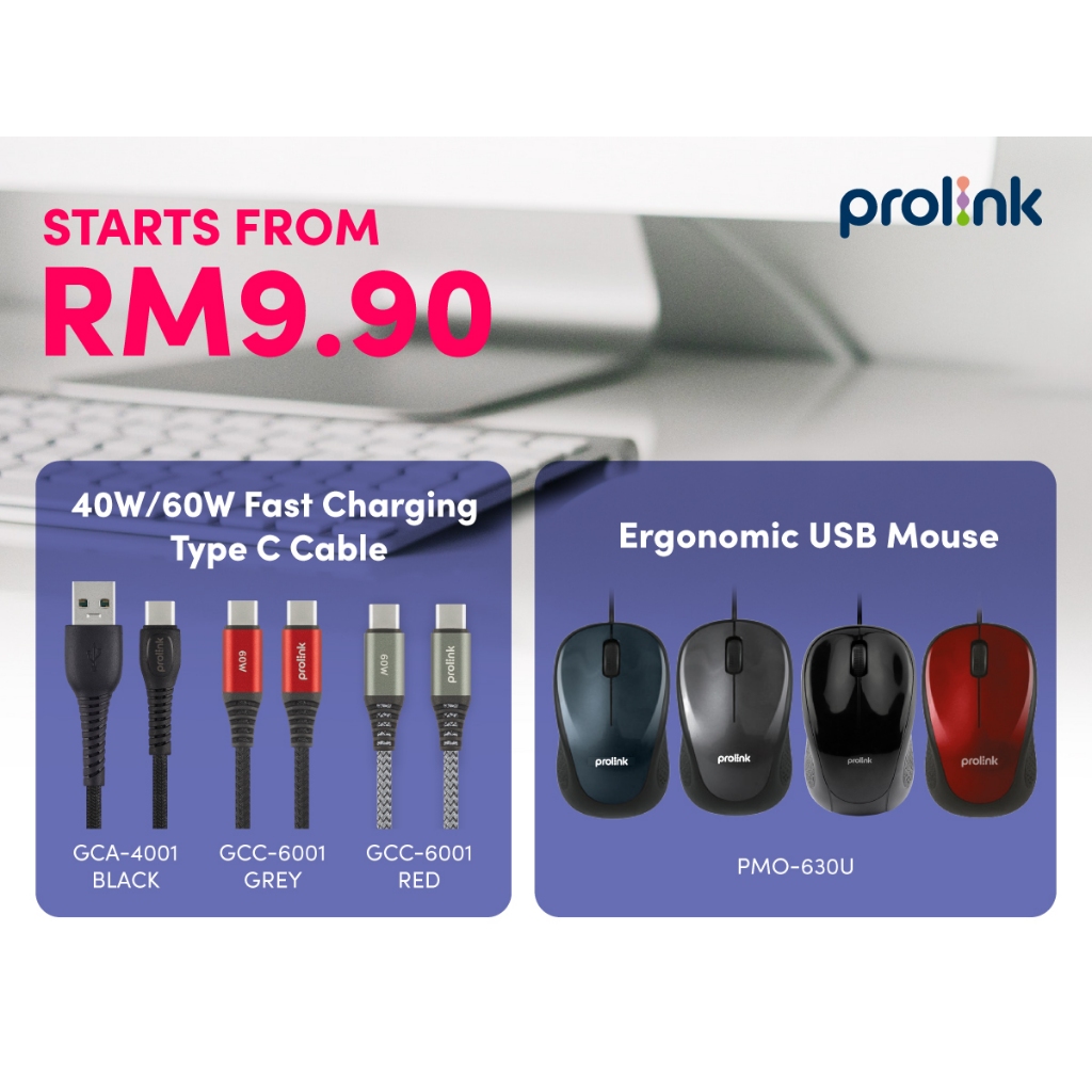 [RM9.9 DEAL] Prolink 40W/60W Fast Charging Type C Cable | USB Wired ...