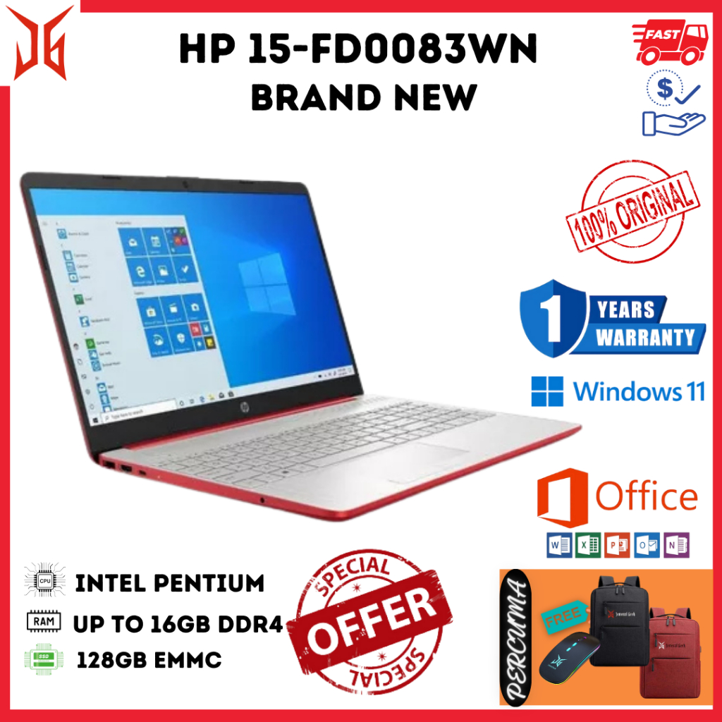 HP 15-FD0083WM Red Laptop Intel Pentium N200 RAM 4GB 128GB SSD  WINDOW 11 (1 year warranty)