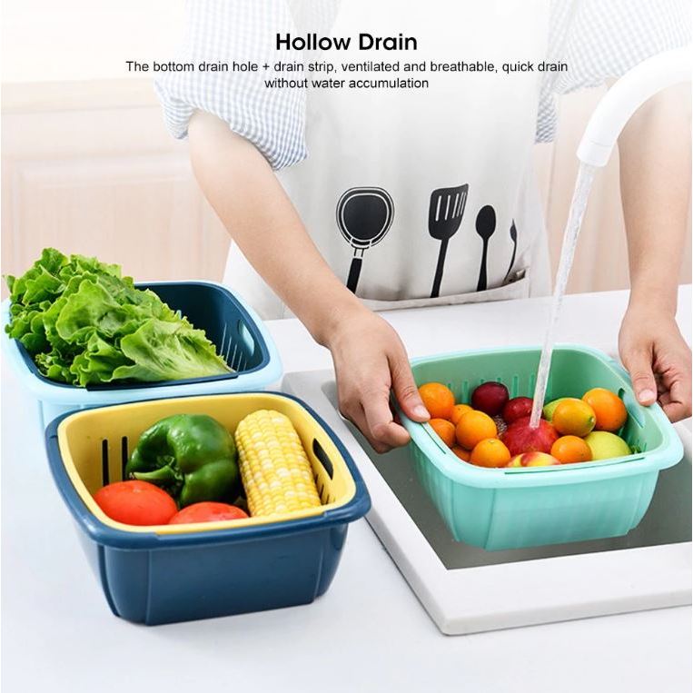 2in1 Kitchen Storage Wash Basket Set Double Layer Tupperware Drainage ...