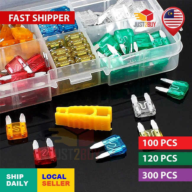 【STOK M'SIA】Fius Kereta Motor 100/120/300pcs Car Fuse Set Aluminum ...