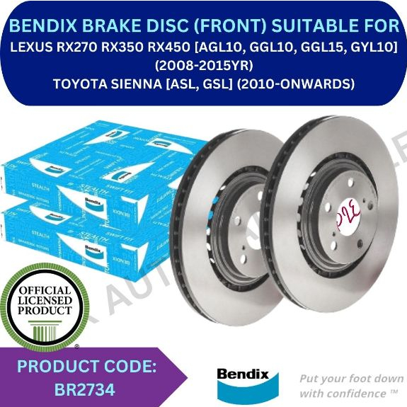 BENDIX GENUINE DISC BRAKE ROTOR (FRONT) FOR LEXUS RX270 RX350 RX450 ...