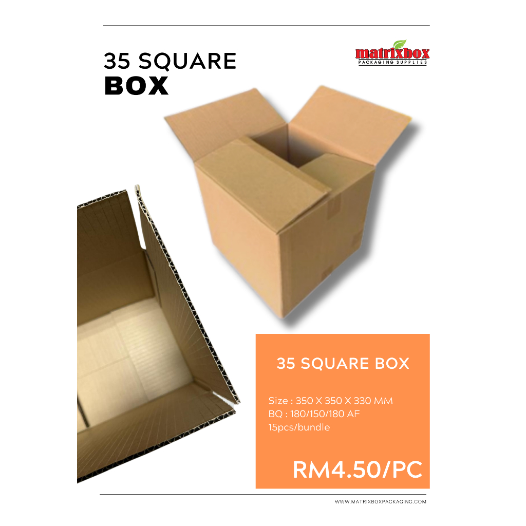 35 Square Rsc Carton 350 x 350 x 330 MM Single Layer Aflute 15pcs/pack ...