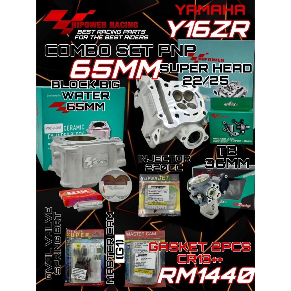 HIPOWER RACING COMBO SET 6 BARANG YAMAHA Y16ZR Y16 R15 MT15 65MM COMBO ...