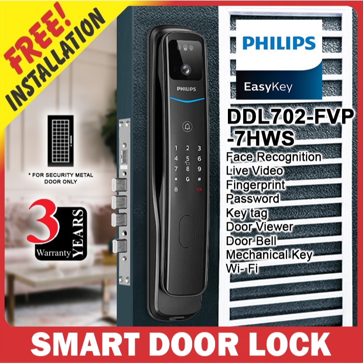 PHILIPS Facial Recognition Smart Door Lock DDL702-FVP-7HWS (for ...