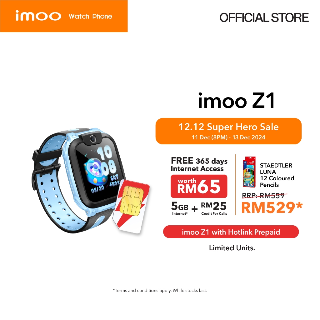 imoo Kids Smart Watch Phone Z1 Video Call Accurate Locating Ultra Long Battery IPX8 Water Resistance Shopee Malaysia