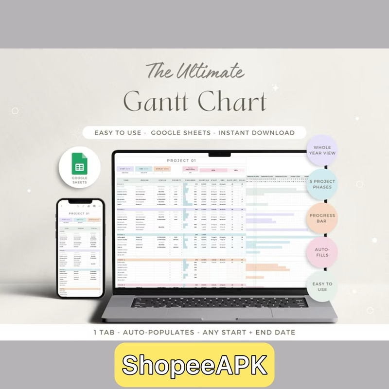 Gantt Chart Spreadsheet 📊:Small Business Project Planner with Task ...