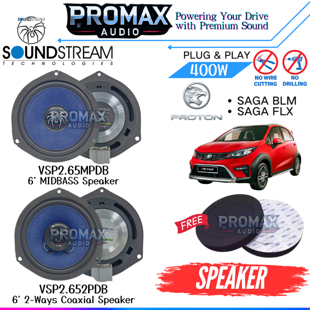 PROTON IRIZ | SOUNDSTREAM VSP2 Blue Series 400W Plug & Play MIDBASS And ...