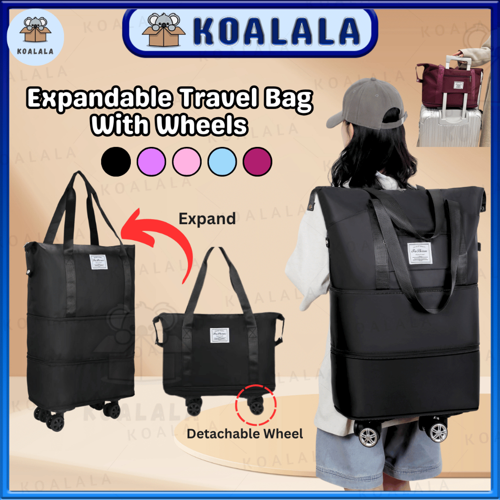 【Expandable】 Large Capacity Roller Travel Bag Portable Duffle Handbag  Foldable Luggage Wheels 大容量旅行包