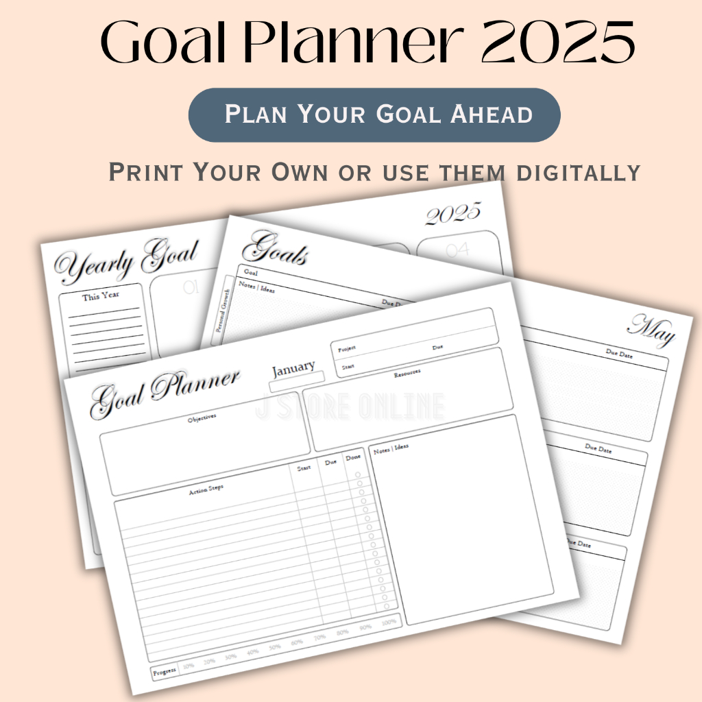 PDF 2025 Goal Planner digital Printable A4 Size Hyperlink