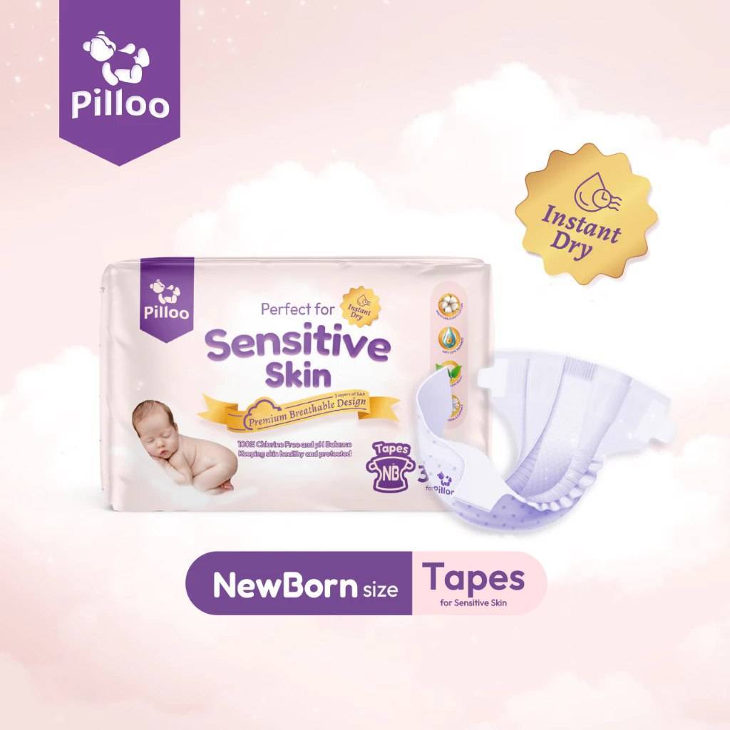 Pilloo Baby Diapers Tapes Suitable For Sensitive Skin (Newborn) 36pcs ...