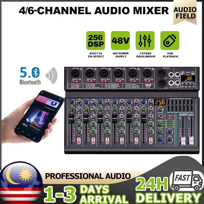 4 / 6 Channel Audio Interfacer DJ Mixer 256-Bit DSP Effect USB Audio ...