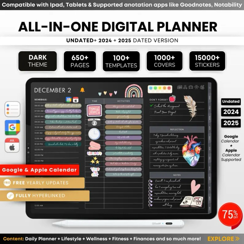 Dark Mode AllinOne Digital Planner 20242026 Digital Journal