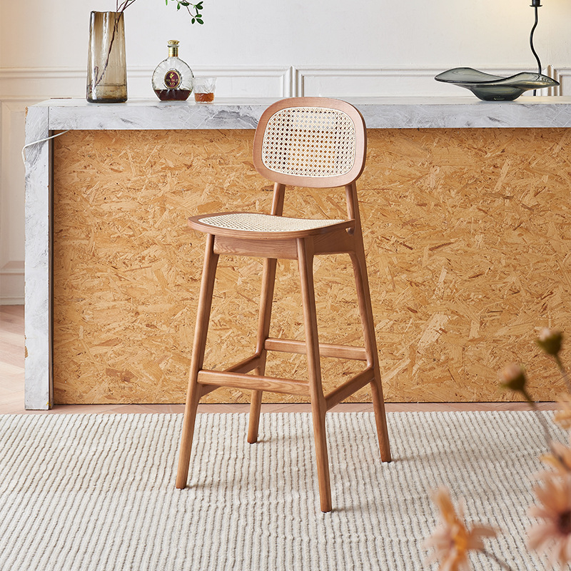 Nordic Rattan Solid Wood Simplicity Backrest Bar Chair Silence Style ...