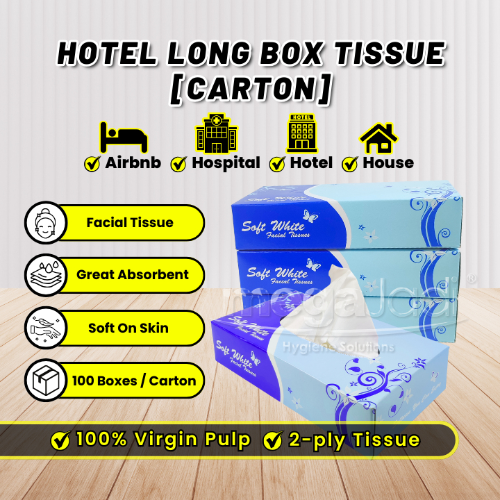 【Carton】MJHS Hotel Long Box Facial Tissue Paper White Soft Pack Tisu ...
