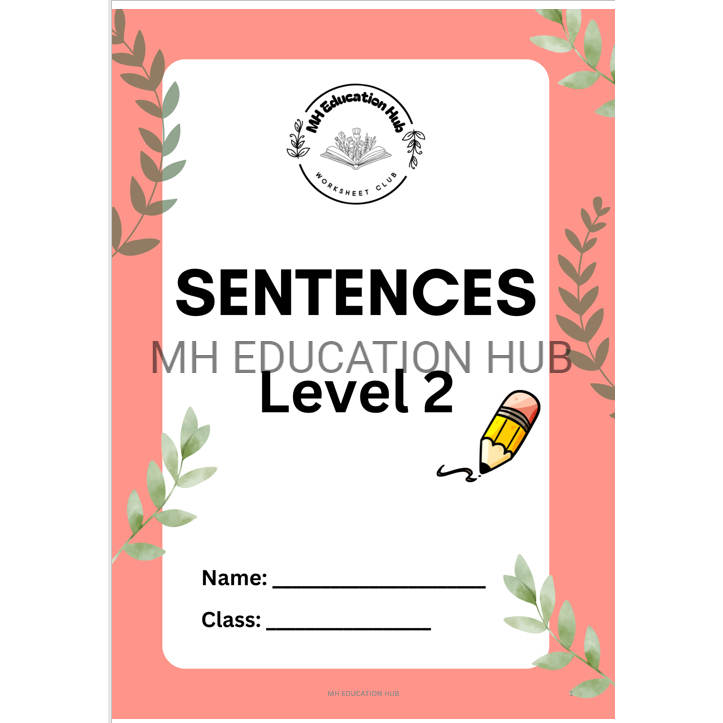 Workbook sentences Level 2, Full colour page, A4 size paper, printed ...