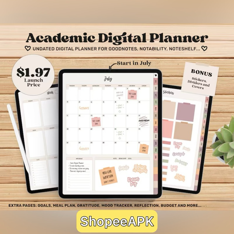 Academic Planner Digital | Undated Digital Planner | Mid Year Planner ...