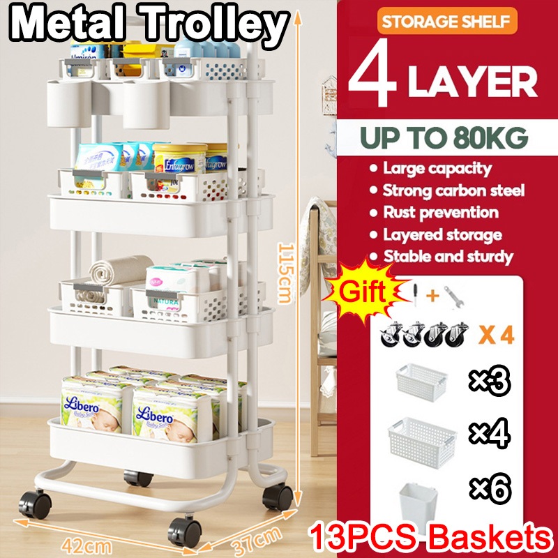 Ready Stock Full Set 4 tier Trolley Rack Quality Storage Rack Free ...