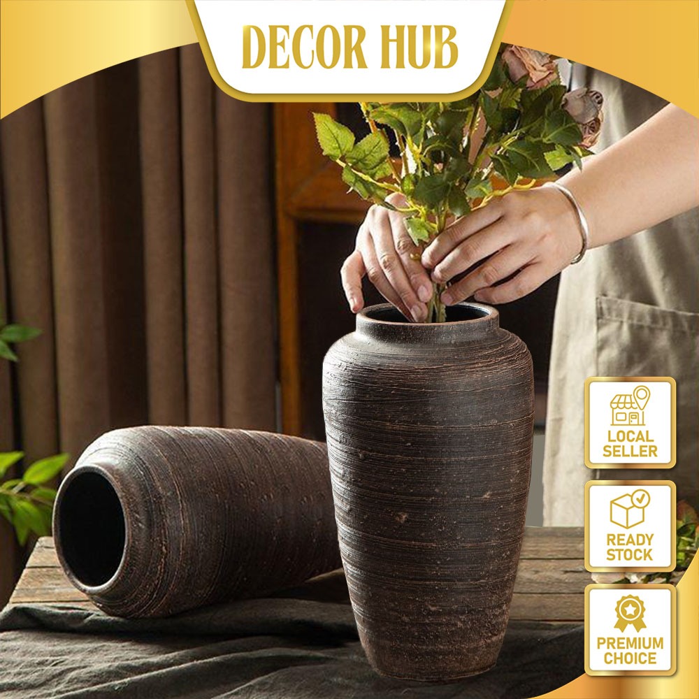 Decorhub Vintage Retro Big Ceramic vase flower Vase Pasu Bunga hiasan ...