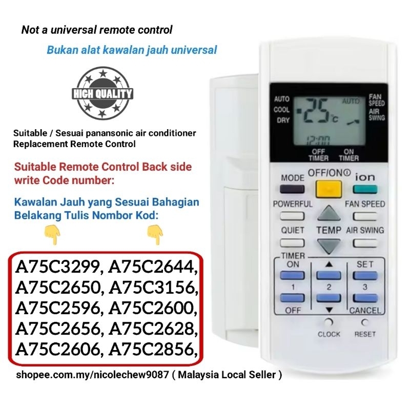 Telecomando Universale VINABTY Per Condizionatore PANASONIC – Modello A75C3299 E Compatibili - 6